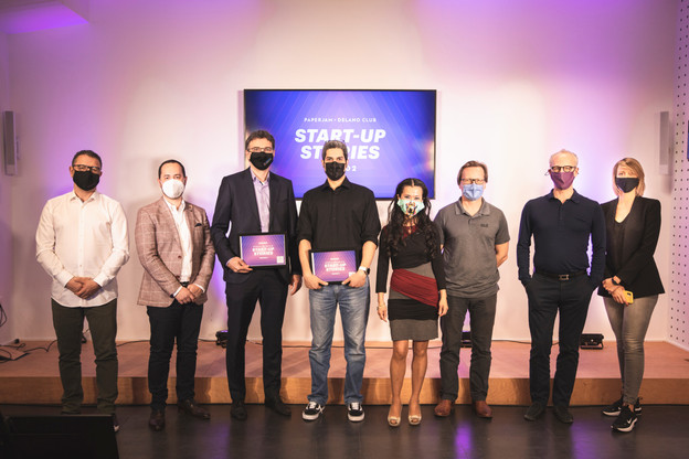 Christophe Bianco (Excellium Services), José Soares (SnT), Casius Morea (EmailTree), Farzam Molkara (EmoHack), Diane Tea (LBAN), Marc Neuen (Linc), Jérôme Wittamer (Expon Capital) et Melanie Delannoy (Maison Moderne). (Photo: Simon Verjus/Maison Moderne)