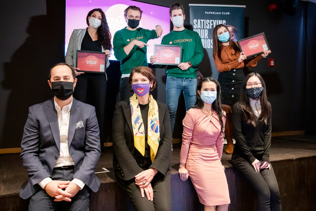 José Soares (SnT), Francesca Pogliani (Deskover), Aurélien Dobbels (Cocoonut), Vania Henry (Equilibre), Nicolas Legay (Cocoonut), Diane Tea (LBAN), Oxana Turtureanu (SnT) et Lily Wang (Expon Capital). (Photo: Julian Pierrot / Maison Moderne)