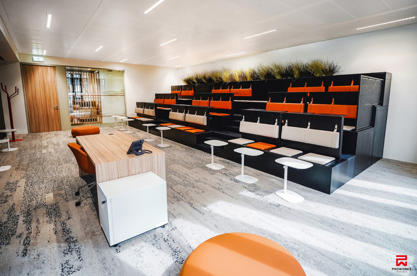 An auditorium has been installed within the workspaces. Photo: Fabrice Perrousse