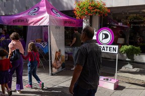 The Pirate party stand in Luxembourg City-Centre during the braderie (street market), 4 September 2023. Photo: Romain Gamba / Maison Moderne