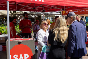 The LSAP booth in Luxembourg City-Centre during the braderie (street market), 4 September 2023. Photo: Romain Gamba / Maison Moderne