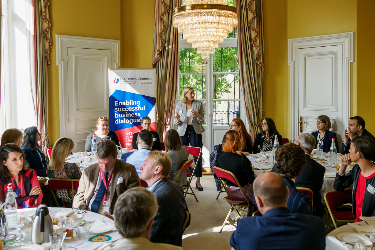 Sarah Battey of All About Talent is seen speaking during the British Chamber of Commerce for Luxembourg’s “Sustainability Today and Tomorrow” event, 5 May 2022. Photo: Dalboyne/Ian Sanderson/courtesy of BCC