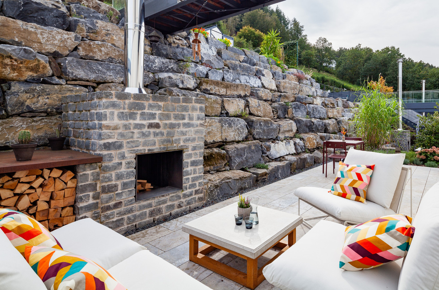 Outdoor spaces are important to the couple, who designed this summer lounge. Photo: Camille Dengler