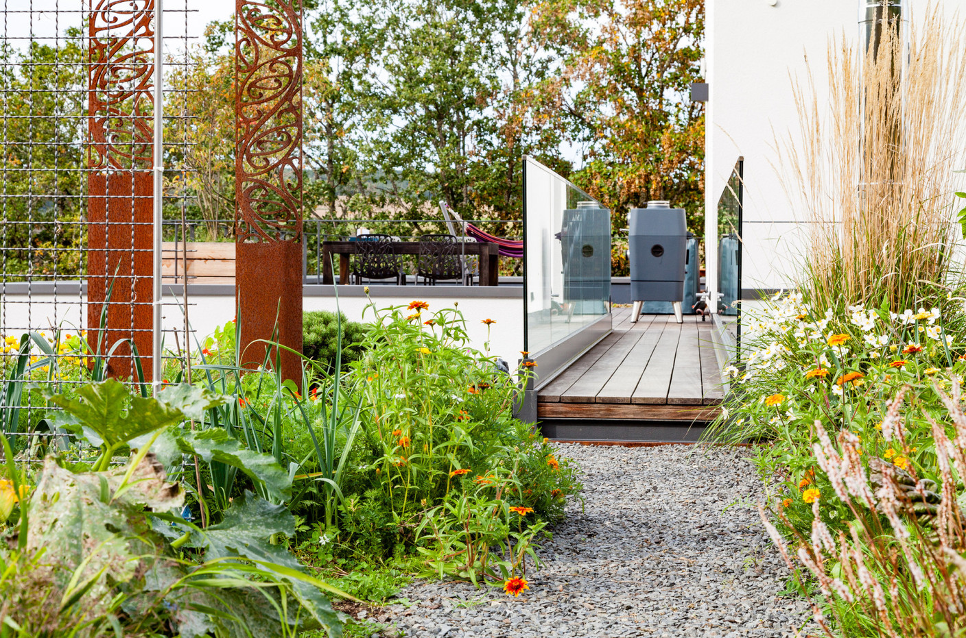 A footbridge links the house to the garden. Photo: Camille Dengler