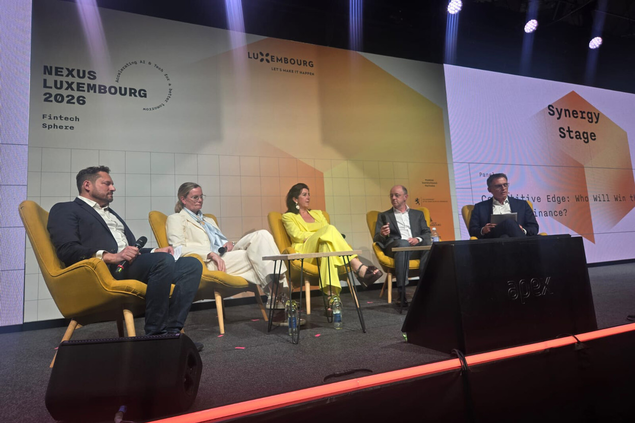 From left to right: Michael Pechner, managing director and board member at eBay, Isa Scheunpflug, COO and executive committee member at Bil, Nadia Manzari, founder of Manzari Legal, Dave Sparvell, CEO of Swissquote Bank Europe and Jerry Grbic, CEO of ABBL. Photo: Paperjam