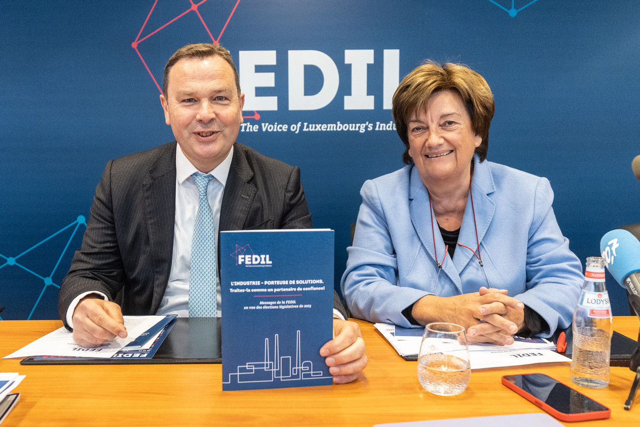 René Winkin et Michèle Detaille ont déjà présenté les propositions de la Fedil aux différents partis politiques en vue de la campagne électorale. (Photo: Guy Wolff/Maison Moderne)