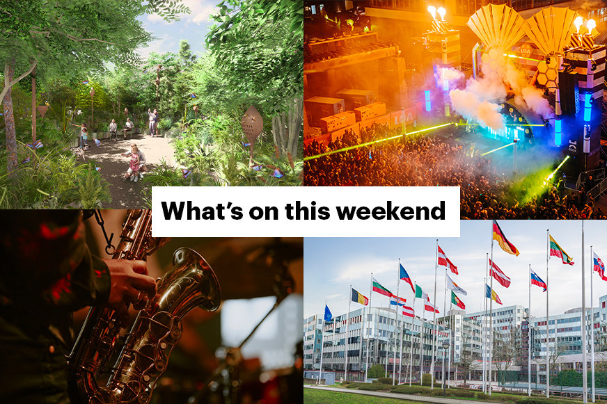 A stroll at the Luxembourg Urban Garden, electro at the LOA festival, jazz at Like a Jazz Machine or a visit to the European Parliament: here’s what’s on this weekend. Montage: Maison Moderne