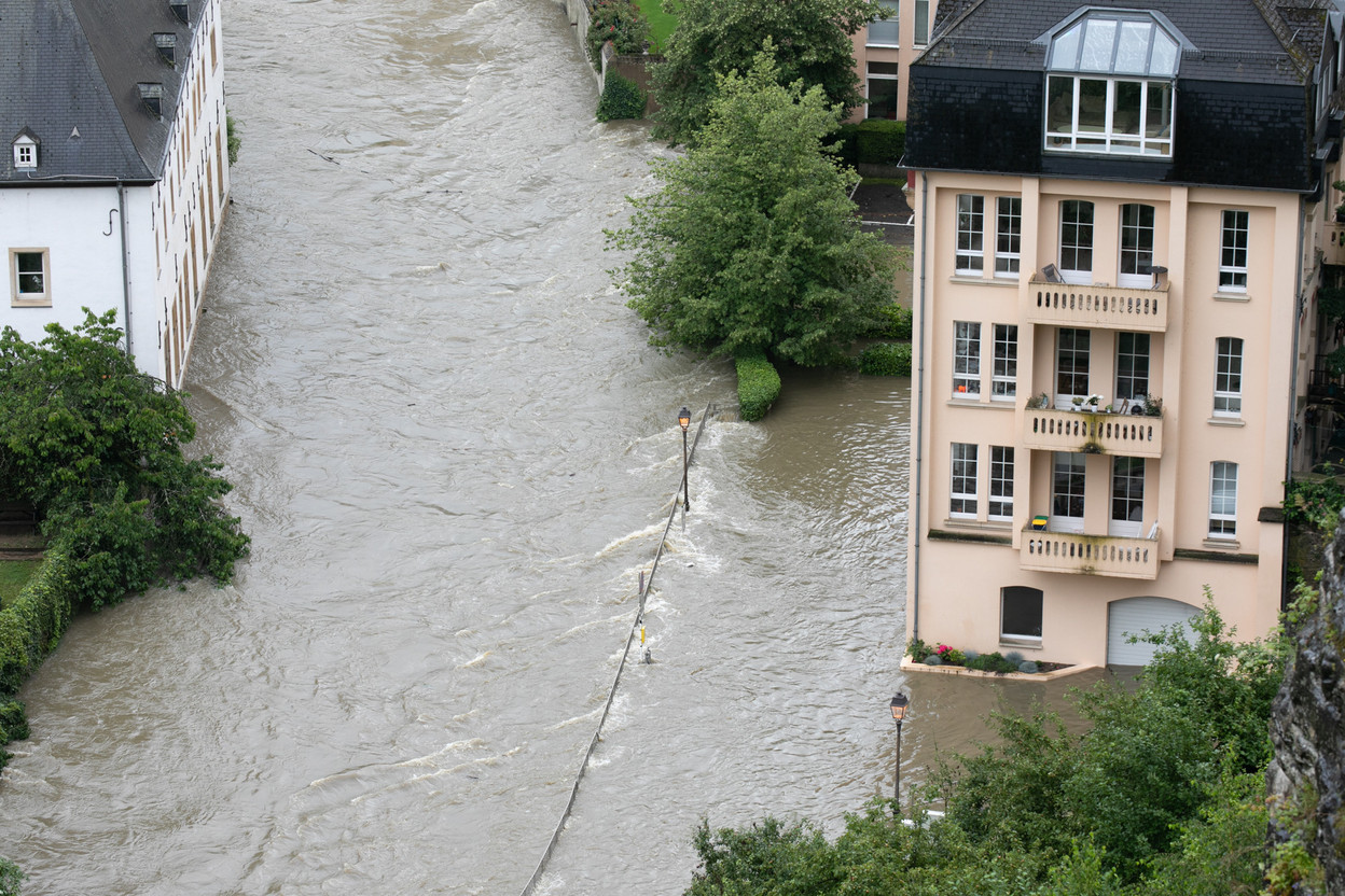 The Alzette river is seen overflowing its banks in the capital’s Grund district, 15 July 2021. Matic Zorman / Maison Moderne