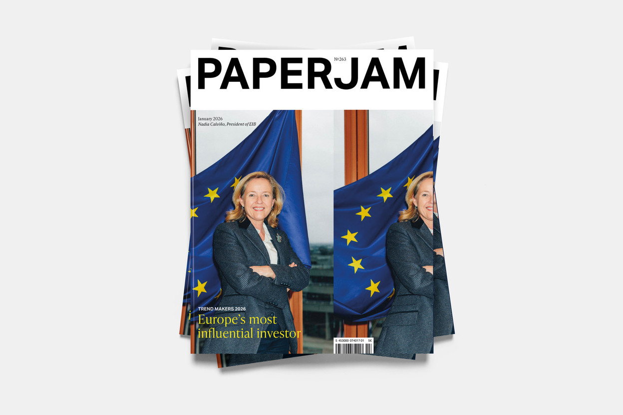 The president of the European Investment Bank (EIB), Nadia Calviño, interviewed by our political journalist Marc Fassone, on the cover of the latest Paperjam. (Photo: Julian Pierrot/Paperjam)
