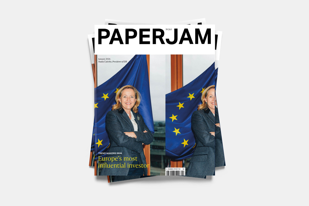 The president of the European Investment Bank (EIB), Nadia Calviño, interviewed by our political journalist Marc Fassone, on the cover of the latest Paperjam. (Photo: Julian Pierrot/Paperjam)