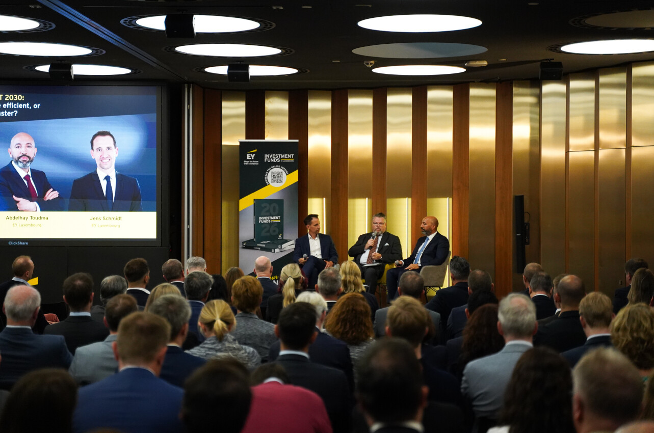 In response to criticism regarding approval times, Jean-Pierre Faber (centre), director of the CSSF, defended the regulator’s performance in the presence of Jens Schmidt (left) and Abdelhay Toudma, partners at EY Luxembourg. (Photo: EY)
