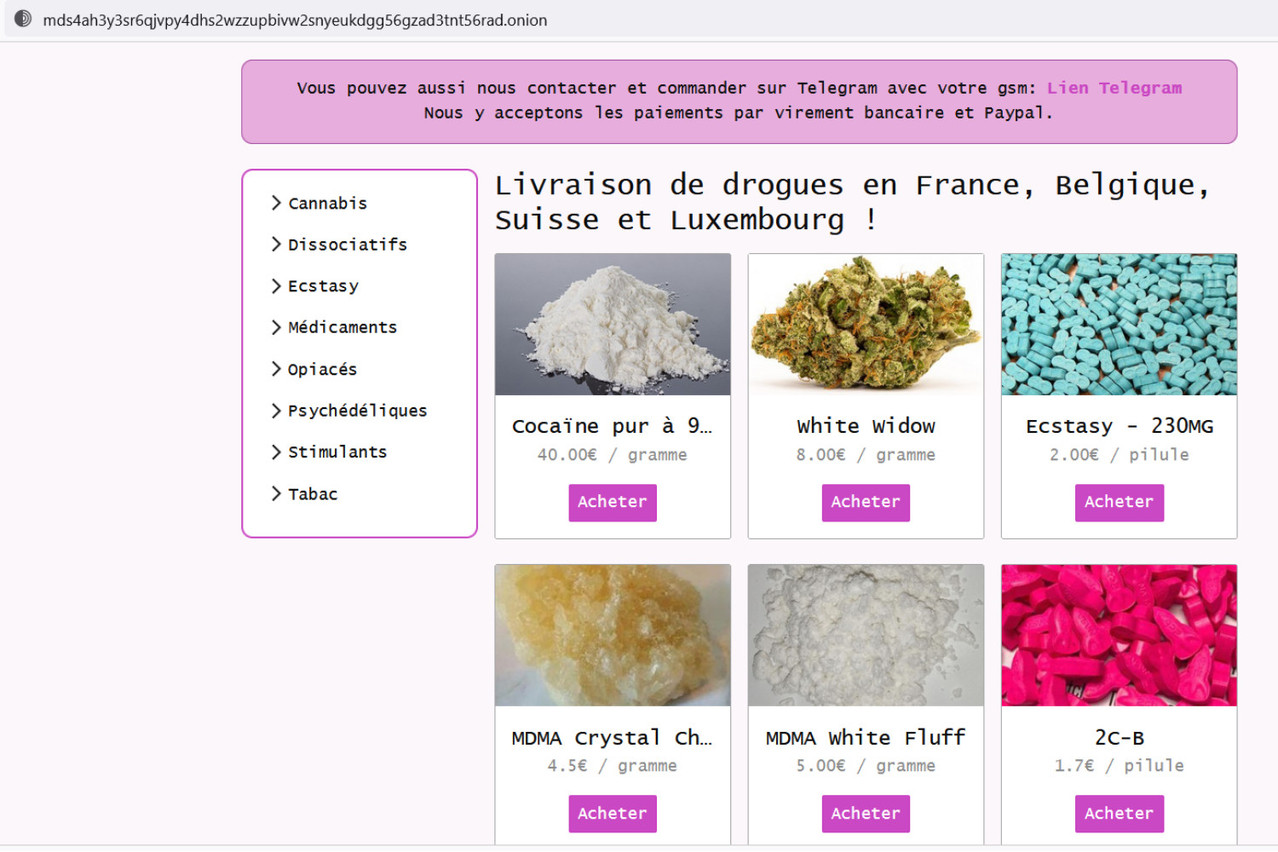 While covid seems to have given rise to home delivery of drugs, the darkweb has long been an open-hearted supermarket. Screenshot: Benoît Poletti