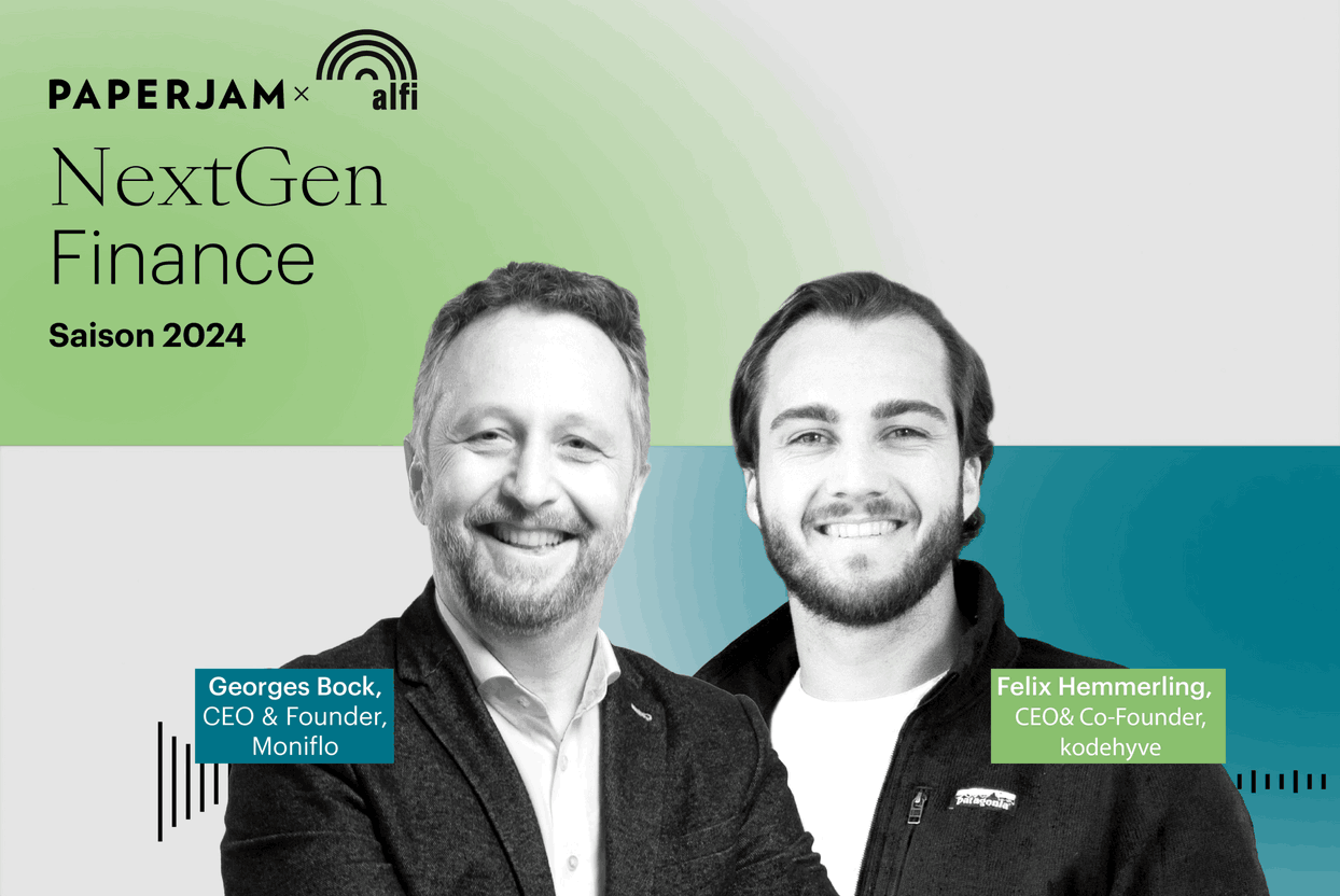 Georges Bock, Moniflo founder and Felix Hemmerling, kodehyve, wagmi GP and LOA co-founder. Illustration (Paperjam Studio)