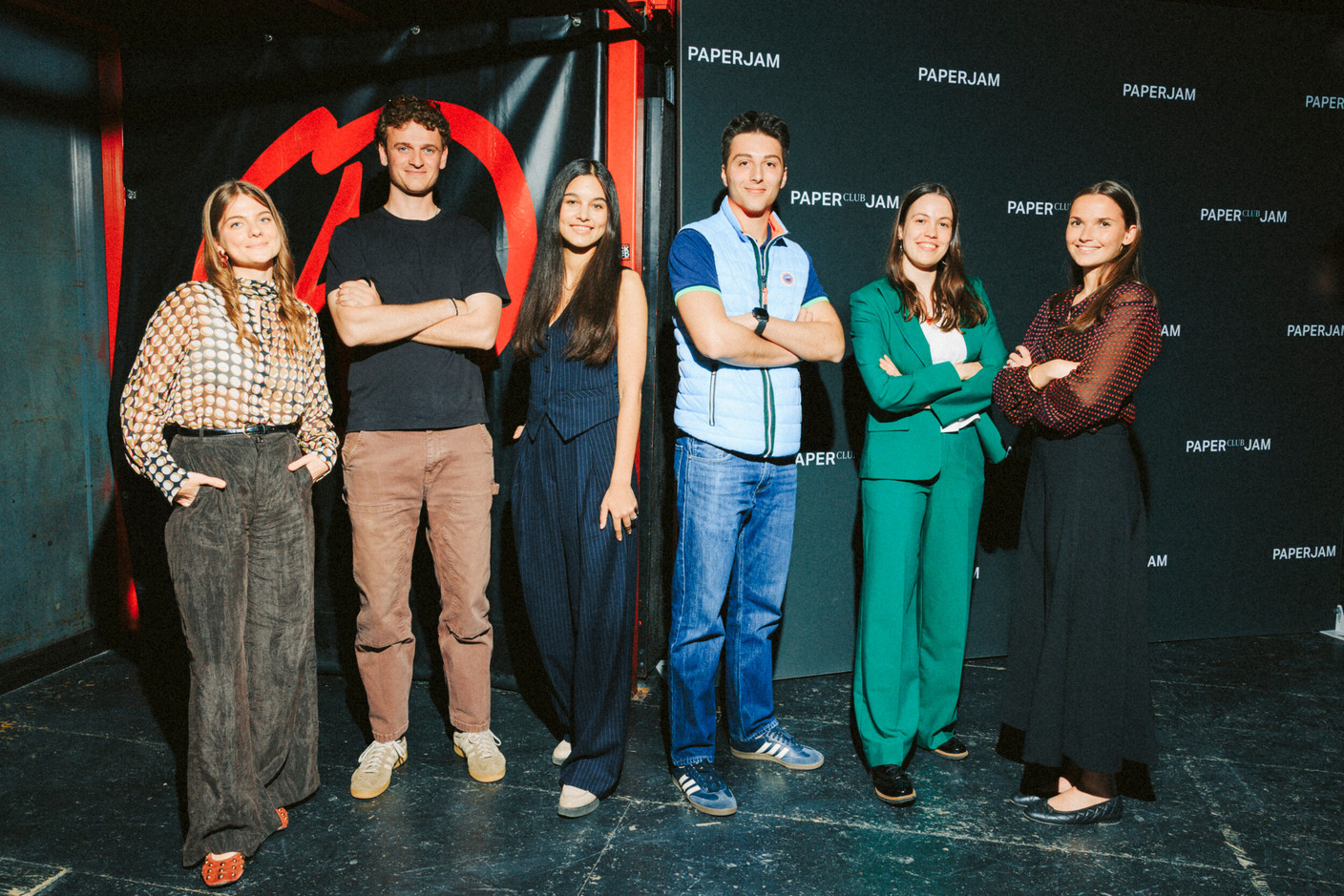 Rebeca Suay (Paperjam), Louis Loschetter (Skandal Agency), Sarah Akhmiss (Gemolux), Alessio Calisti Thill (Ecoffee Luxembourg), Lara Bertemes (Climate Youth Delegate) and Louise Braibant (Paperjam). Photo: Julian Pierrot/Paperjam