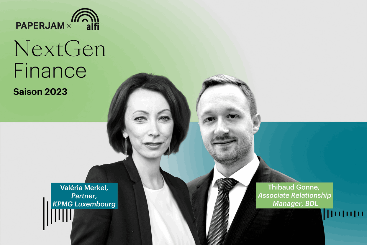 Valeria Merkel, Partner Asset Management, KPMG Luxembourg, et Thibaud Gonne, Relationship Manager, Banque de Luxembourg.  Illustration (Paperjam Studio)