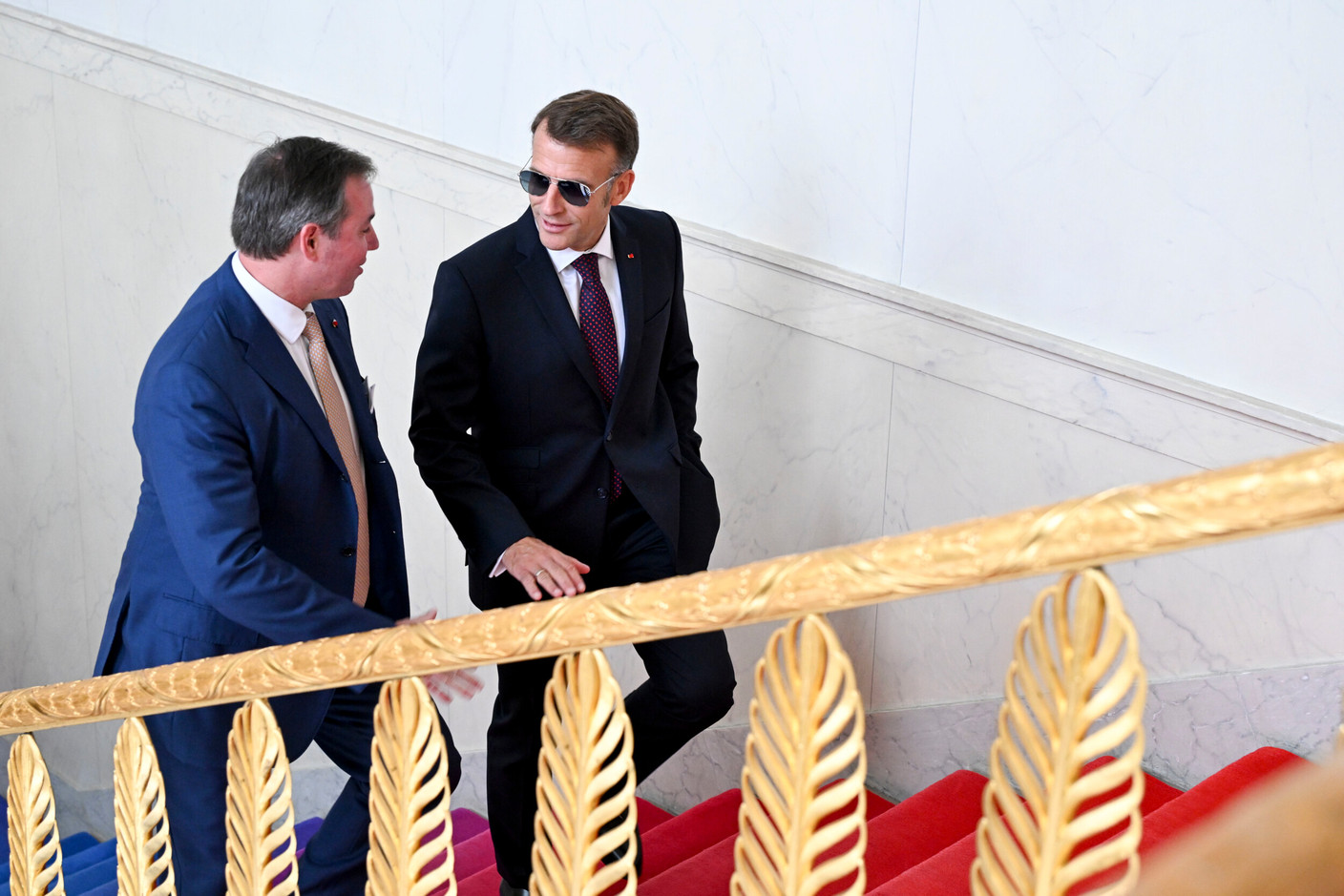 Brigitte Macron and Emmanuel Macron, president of the French Republic, welcomed Grand Duke Guillaume and Stéphanie for another courtesy visit. (Photo: Frédéric Sierakowski/SIP)