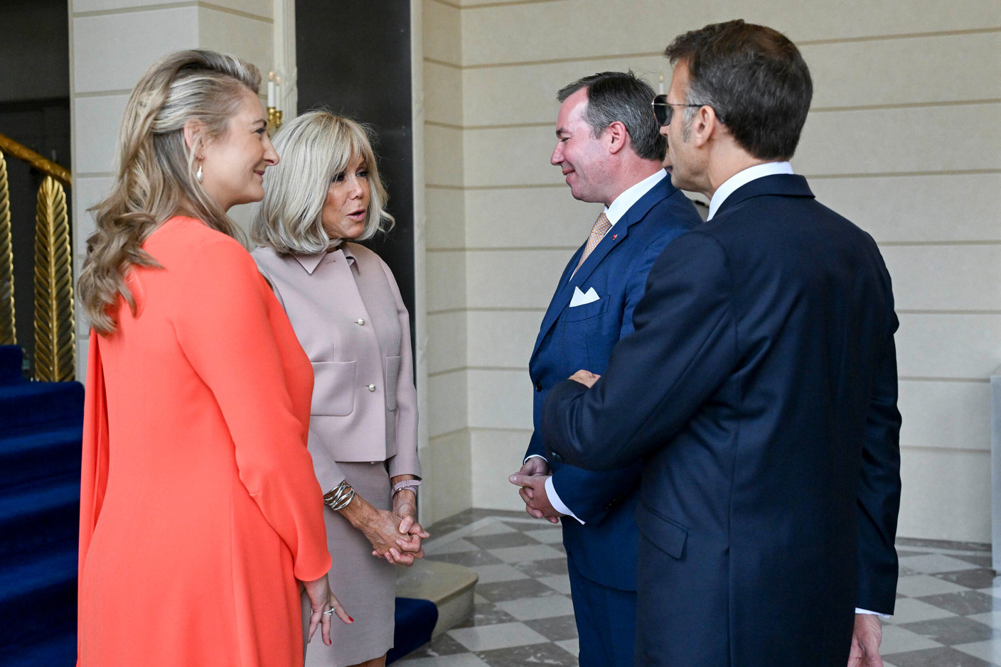 Brigitte Macron and Emmanuel Macron, president of the French Republic, welcomed Grand Duke Guillaume and Grand Duchess Stéphanie for another courtesy visit. (Photo: Sip / Frédéric Sierakowski)