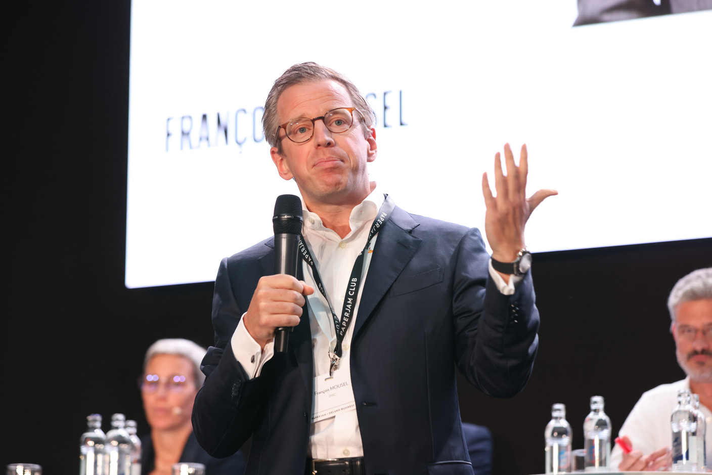 François Mousel (PwC Luxembourg) at the big debate between the leading candidates in Luxembourg’s national elections, which took place on 19 September 2023. Photo: Eva Krins / Maison Moderne
