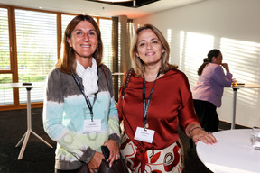 Cathy Noel (ADC Selection) and Aurore Calvi (Omnitrust), at the debate amongst leading political candidates at PwC Luxembourg on 19 September 2023. Photo: Eva Krins / Maison Moderne