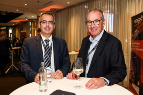 Pedro Moreira and Christophe Tribouillard (Luxfactory), at the debate amongst leading political candidates at PwC Luxembourg on 19 September 2023. Photo: Eva Krins / Maison Moderne