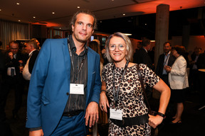 Aurélien Lignier (Proximus Luxembourg) and Virginie Ducommun (Campus Contern), at the debate amongst leading political candidates at PwC Luxembourg on 19 September 2023. Photo: Eva Krins / Maison Moderne