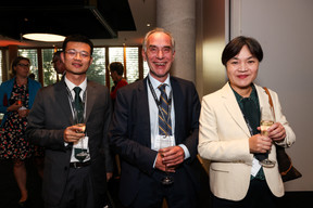 Hailhao Wang (embassy of the People's Republic of China), Cees Bansema (embassy of the Netherlands) and Yuan Wang (embassy of the People's Republic of China), at the debate amongst leading political candidates at PwC Luxembourg on 19 September 2023. Photo: Eva Krins / Maison Moderne
