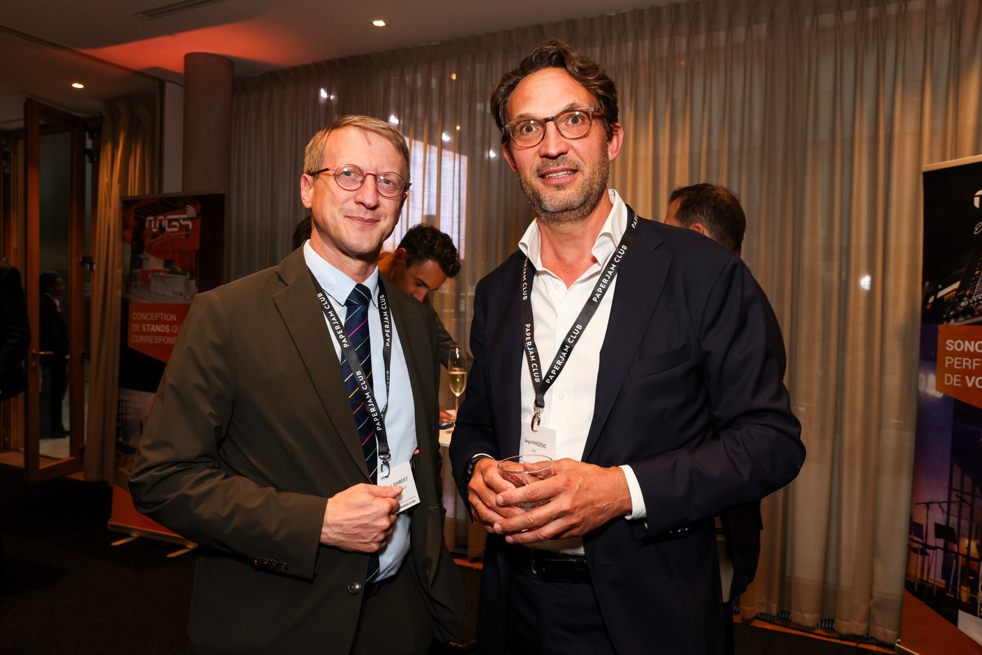 Thomas Lambert (Belgian embassy) and Serge Hanssens (PwC), at the debate amongst leading political candidates at PwC Luxembourg on 19 September 2023. Photo: Eva Krins / Maison Moderne