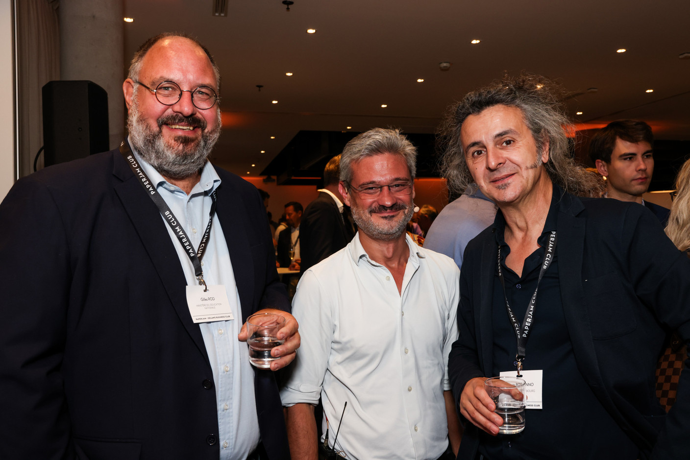 Gilles Rod (ministry of Education), David Wagner (déi Lénk) and Donato Rotunno (Tarantula Luxembourg), at the debate amongst leading political candidates at PwC Luxembourg on 19 September 2023. Photo: Eva Krins / Maison Moderne