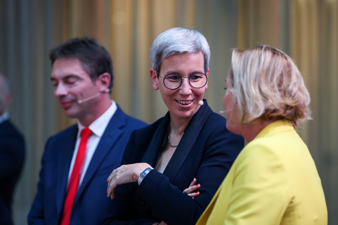 Sam Tanson (déi Gréng), at the debate amongst leading political candidates at PwC Luxembourg on 19 September 2023. Photo: Eva Krins / Maison Moderne