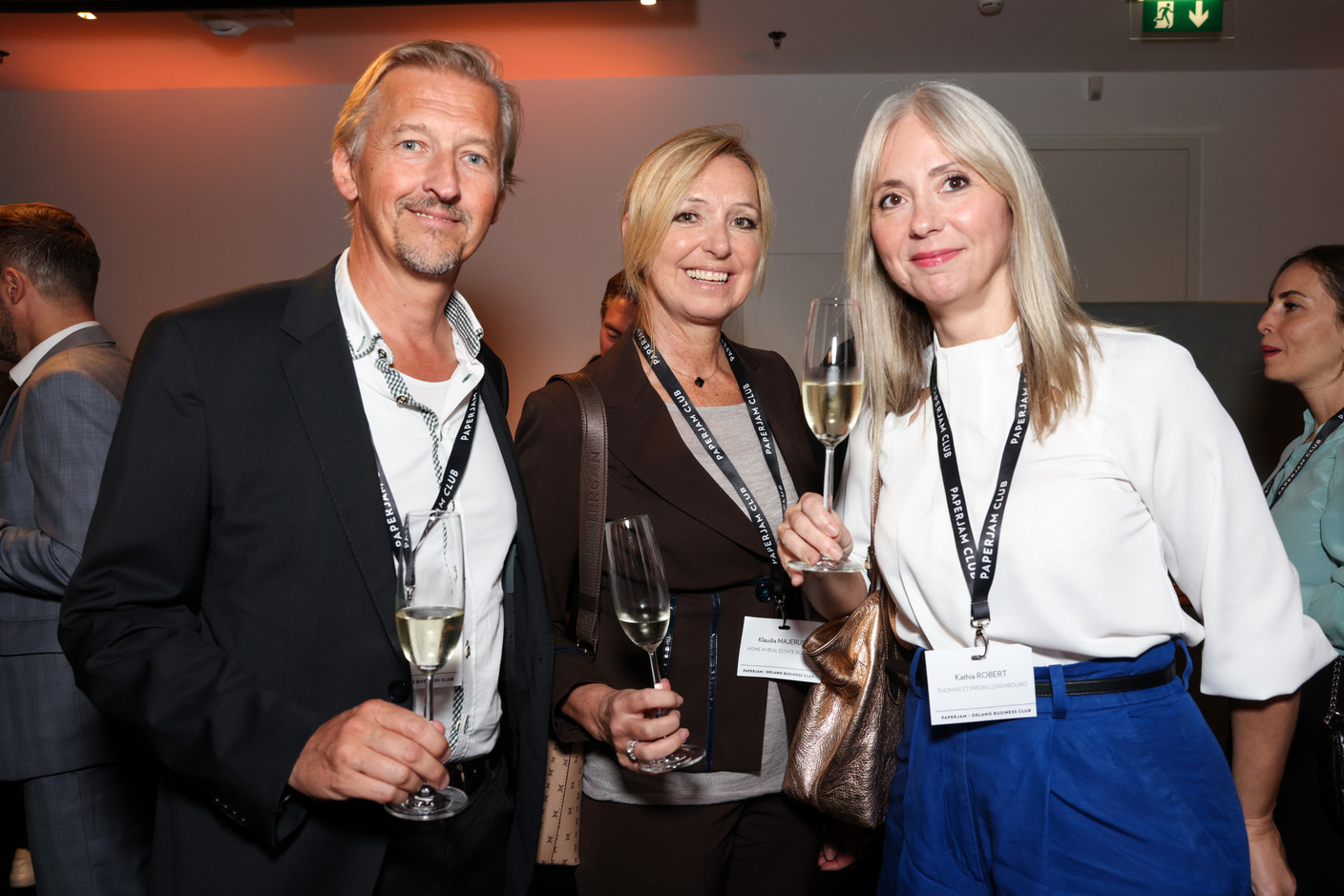 Laurent Majerus, Klaudia Majerus (Home-in Real Estate Agency) and Kathia Robert (Thomas et Piron Luxembourg), at the debate amongst leading political candidates at PwC Luxembourg on 19 September 2023. Photo: Eva Krins / Maison Moderne