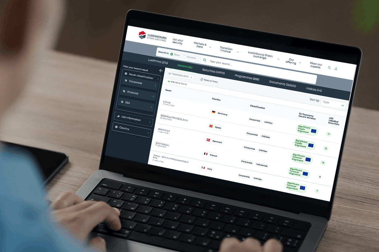 Since this Monday, a window on the stock exchange’s website offers a new reading, that of companies that are aligned with the European taxonomy. (Photo: LuxSE)
