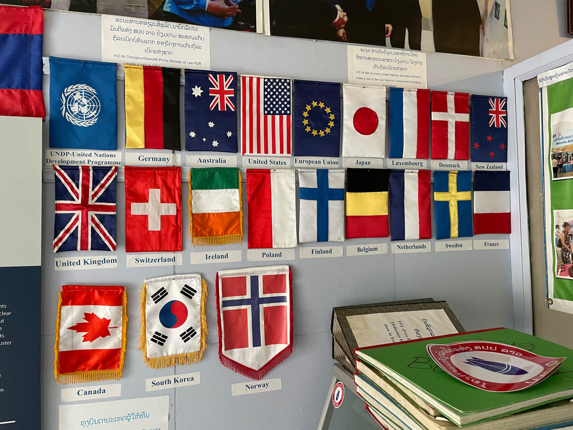 The Luxembourg flag on display at the UXO centre in Luang Prabang, where the grand duchy has helped fund projects to locate and detonate unexploded Vietnam War-era bombs  Cordula Schnuer/Maison Moderne