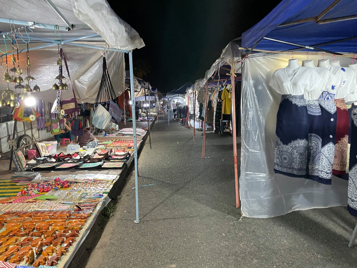  The Luang Prabang night market, normally busy with shoppers, lies eerily empty… Cordula Schnuer/Maison Moderne