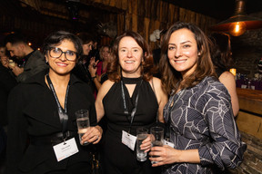 Sahar Azari (Saharchitects), Nathalie Thunus (S.F.C. Conseil Société Fiduciaire) and Shiva Kavianpars (Music For All) at the Paperjam+Delano Business Club’s CEOs- and entrepreneurs-only cocktail, 8 February 2024. Photo: Eva Krins / Maison Moderne