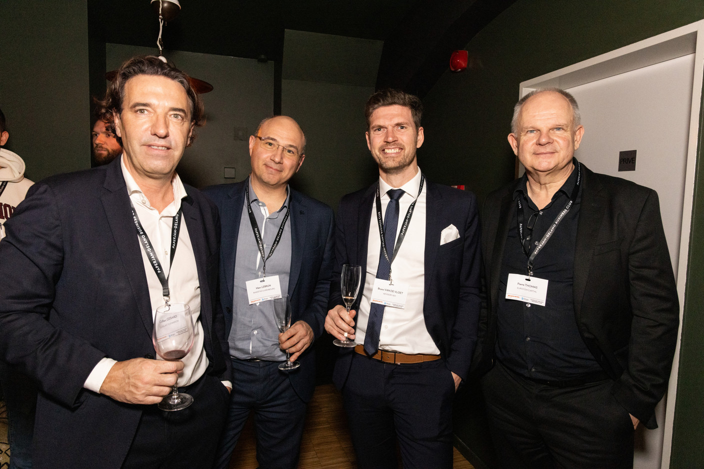 Gilles Gerard (Luxlait Expansion), Marc Lebrun (Randstad Luxembourg), Bruno Van de Vloet (Advisory Key) and Pierre Thomas (Eurocom Capital) at the Paperjam+Delano Business Club’s CEOs- and entrepreneurs-only cocktail, 8 February 2024. Photo: Eva Krins / Maison Moderne