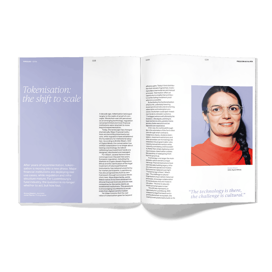 In this Extra, Emilie Allaert, Mathieu Cottin and Alvaro Garrido Mesa also explain how tokenisation is gradually moving from the experimental stage to practical applications within the fund industry. (Photo: Julian Pierrot/Paperjam)