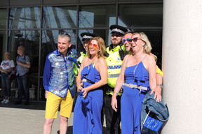 A police officer, at the Liverpool Arena during the Eurovision grande finale on Saturday, told Delano: “This is so much better than working at a football match. People are just happy, and we don’t have to separate anybody. People get on, no matter what flag they are carrying.” Photo: Neel Chrillesen