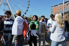 Fans seen outside Liverpool Arena shortly before the Eurovision grande finale, 13 May 2023. Photo: Neel Chrillesen