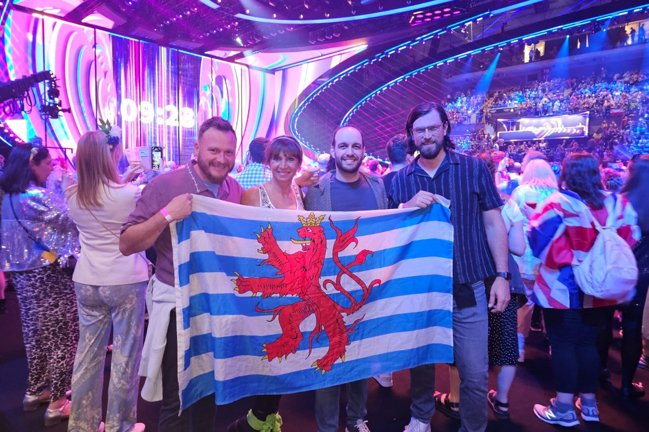 Luxembourg fans at the Eurovision grande finale in Liverpool, 13 May 2023. Photo: provided to Delano