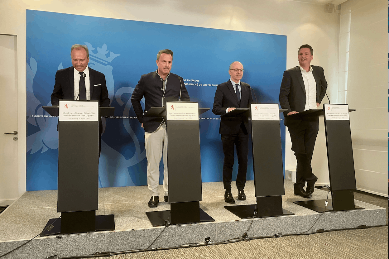 Giles Roth, Xavier Bettel, Luc Frieden and Lex Delles see the Resilienzpak as an investment in social cohesion. (Photo: Marc Fassone/Paperjam)
