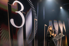 Françoise Thomas, CEO of Spuerkeess and member of the board of directors of several strategic companies, seen speaking at the Paperjam Top 100 ceremony, 10 December 2024. Photos: Nader Ghavami / Maison Moderne