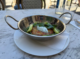 For the main course, trout fish cakes with capers and chervil. Photo: Emilie Gline/Paperjam