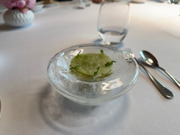 Diced kiwi, radish and celery carpaccio: Milan Brée’s second amuse-bouche at La Cristallerie. Photo: Emilie Gline/Paperjam