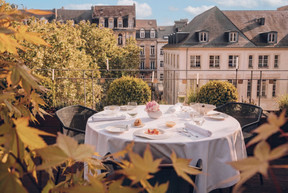 The terrace of La Cristallerie restaurant, on the roof of the Le Place d’Armes hotel. -Photo: Sebastian Madlener