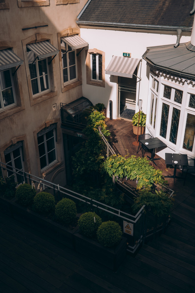 The terrace of La Cristallerie restaurant, on the roof of the Le Place d'Armes hotel. Photo: Sebastian Madlener