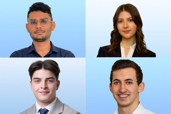 From left to right and top to bottom: Gokul Padmanaban, Aiona Gambucci, Lenny Braun and Thomas Galland. (Photos: Goldbridge Investment Club; layout: Paperjam)