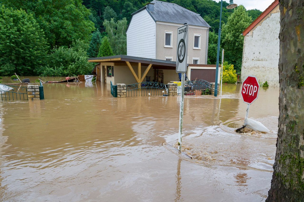 Photo shows a flooded street in Born, Eastern Luxembourg, on 15 July, 2021 Jean-Christophe Verhaegen