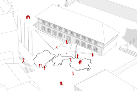 Lacord Architecte et Yo Studio ont proposé une intervention au sol sur la place de la Porte St Willibrord, à Echternach. (Illustration: Lacord Architecte et Yo Studio)