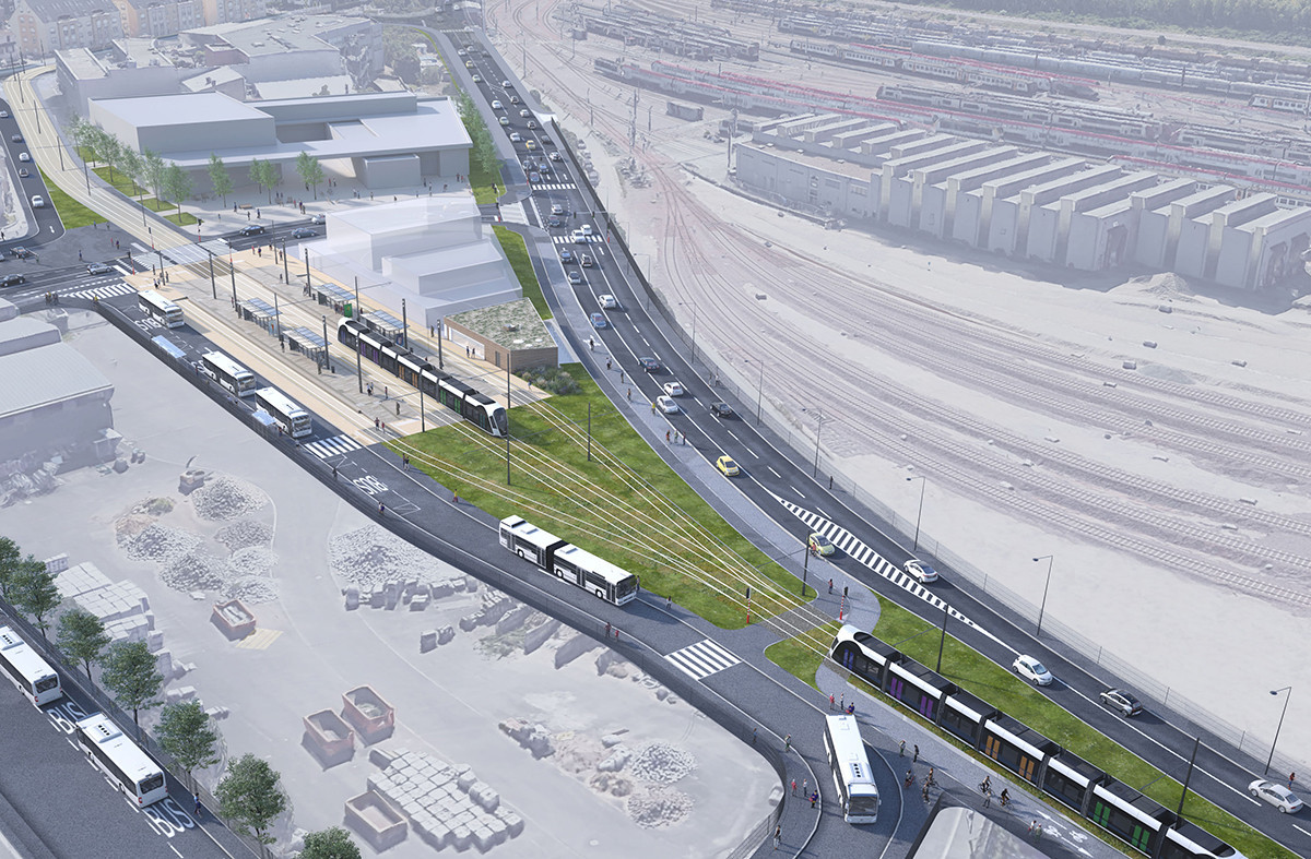La future nouvelle N3 où circulera le tram débouchera sur le tunnel Rangwee puis la rue des Scillas, à Howald. (Photo: Administration des ponts et chaussées)