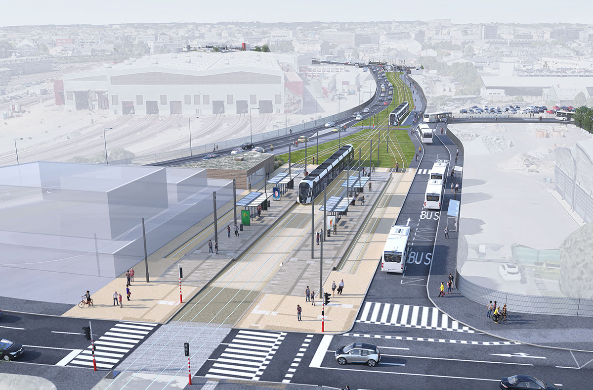 Image de synthèse de la prolongation du tramway à Bonnevoie. (Photo: Administration des ponts et chaussées)